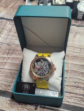 BiBi Yellow Strap Rose Gold Skeleton Dial Men's Watch
